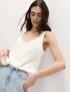 Satin Scoop Neck Cami Top Ivory female - M&S - FashionsVida