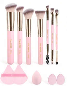Set de 8/9/10/12 piezas de herramientas de maquillaje con set de 7 piezas de brochas de maquillaje + 5 piezas de accesorios de borlas, incluye brocha - Shein - FashionsVida