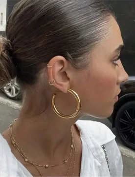 Par de pendientes de aro grandes exagerados en plata & oro, pendientes de aro redondos de acero inoxidable de estilo minimalista versátil europeo & a - Shein - FashionsVida