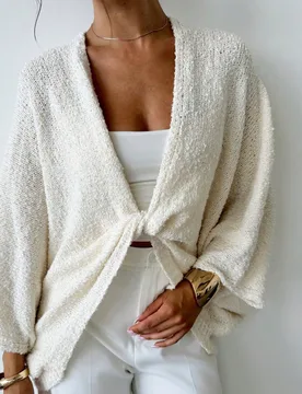 Jersey de mujer holgado y elegante de cuello en V profundo cruzado, blusas de manga larga XL - Shein - FashionsVida