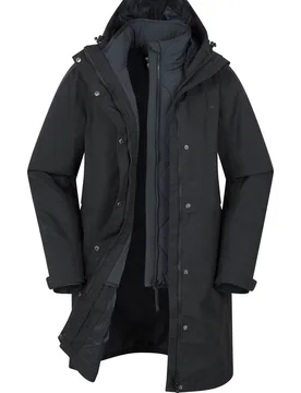 Women's 'Luna' 3 In 1 Long Waterproof Adjustable Hood Zip Up Winter Jacket in Black Size: 20 - Black - Size: 20 - Mountain Warehouse - FashionsVida