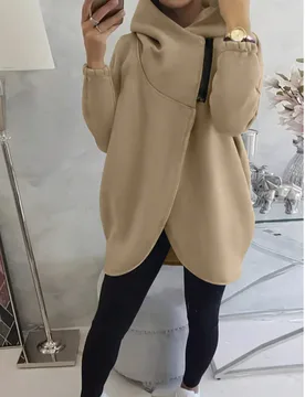 Sudadera casual elegante para mujer, unicolor con cremallera y bajo de tulipán, adecuada para otoño S - Shein - FashionsVida