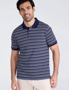 Wren Mens Stripe Cotton Polo Shirt - Dark Blue - Dark Blue - Size: XXL - Mountain Warehouse - FashionsVida