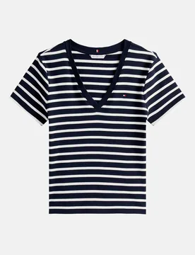 T-Shirt mit V-Ausschnitt Blau S - Tommy hilfiger - FashionsVida