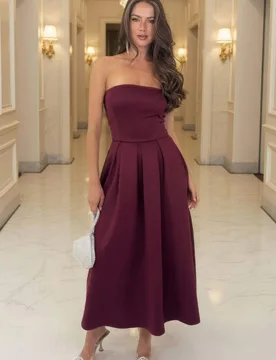 Women's Plum Bandeau A-Line Skirt Midi Dress Size: 14 - Plum - Size: 14 - AX Paris - FashionsVida
