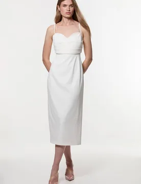 Women's Petite Polished Tailored Corset Detail Midi Dress in Ivory Size: 6 - Ivory - Size: 6 - Karen millen - FashionsVida