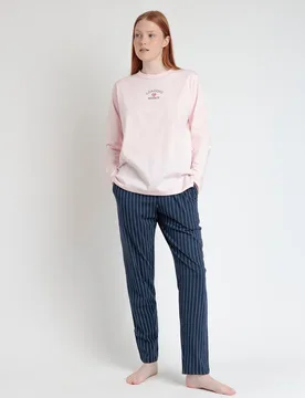 Pijama largo de mujer de punto de algodón con detalles bordados - Admas - FashionsVida