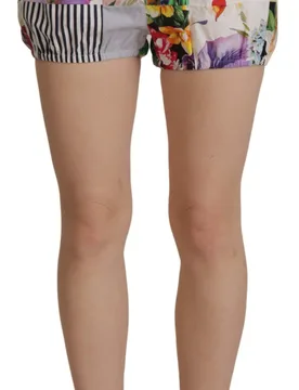 Multicolor Patchwork High Waist Cotton Womens Shorts - Multicolour - Size Small - Dolce & Gabbana - FashionsVida