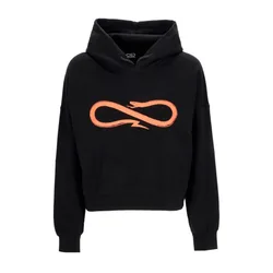 Felpa Leggera Cappuccio Corta Donna W Logo Crop Top Hoodie Black