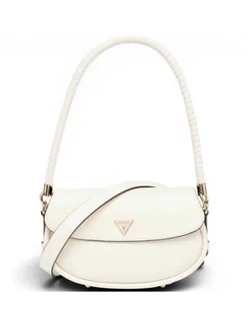 Borsa a Spalla Danya Flap Donna Off White in Materiale Sintetico con Patta e Logo Frontale - Guess - FashionsVida