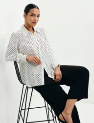Polka Dot Tie Neck Button Through Blouse Ivory Mix female