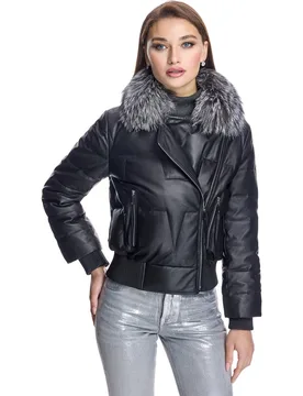 Plumífero de piel de mujer acolchado con cuello de zorro - Maximilian - FashionsVida