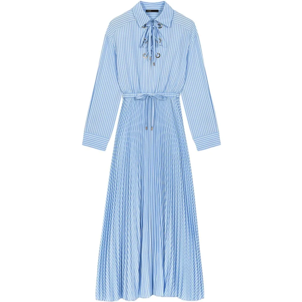 Vestido midi de rayas plisado - Maje - FashionsVida