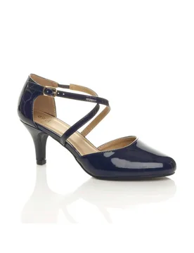 Women's High Heel Crossed Straps Court Shoes in Navy Size: 6 - Navy - Size: 6 - Ajvani - FashionsVida