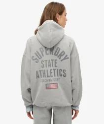 Superdry Damen Baumwolle Grafischer Druck Athletic Essential Kapuzenjacke in Übergröße, Hellgrau, Größe: 42