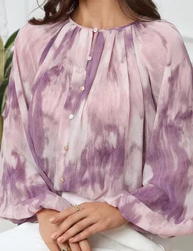 Blusa elegante y holgada con mangas de farol, estampado de teñido anudado, para primavera y verano S - Shein - FashionsVida