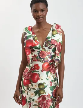 Womens Fruit Print Tie Shoulder Twill Mini Dress - Multicolour - Karen millen - FashionsVida