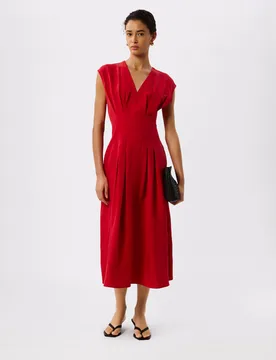 Lyocell Rich V-Neck Midi Skater Dress Red female - Whistles - FashionsVida