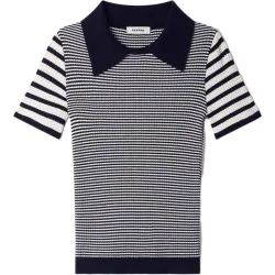 Jersey de punto de mujer entallado de rayas con cuello polo