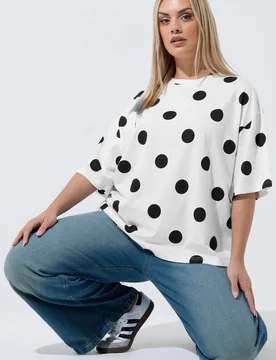 Women's Polka Dot T-Shirt in White Size: 16 - White - Size: 16 - Yours - FashionsVida