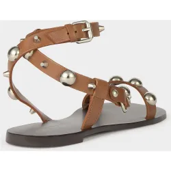 Sandalias planas de mujer de piel con bolas