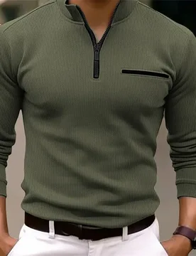 New Light Luxury Light Mature Casual Men Sports Retro Style Striped Zipper Arm Fashion Men Outdoor Long Sleeve POLO Shirt - Aliexpress - FashionsVida