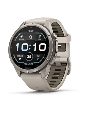 Montre GPS connectée haut de gamme - Fēnix® 9 Pro Amoled inReach® 43mm Titanium Gris Cendré/Grès Foncé en Titane - Beige - Garmin - FashionsVida