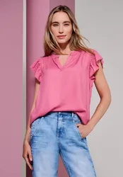Blusenshirt mit Split Neck und Volant-Ärmeln female Pink