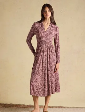 Jersey Floral V-Neck Midi Tea Dress Brown Mix female - Joules - FashionsVida