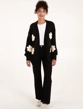 Daisy Large Flower Cardigan - S/M / BLACK - female - Blue Vanilla - FashionsVida