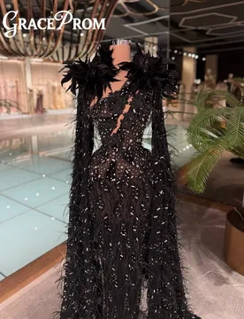 Luxurious Cape Evening Dress 2026 Romantic Feather Evening Gown Formal A-Line Floor-Length Party Gown Customized - Aliexpress - FashionsVida