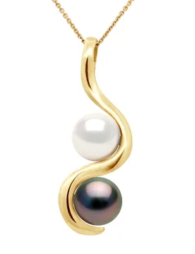 Womens Pendant You & Me - Yellow Gold - 2 Real Cultured Pearls Round 8-9 Mm - One Size - Ateliers Saint Germain - FashionsVida