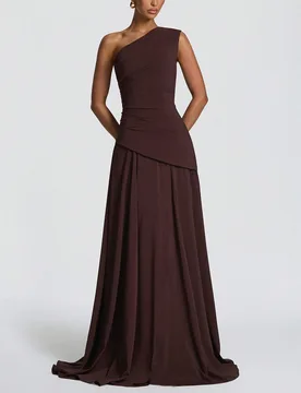 Vestido largo sexy de un solo hombro para mujer, elegante vestido de fiesta con escote asimétrico sin mangas, espalda descubierta, cintura ceñida y - Shein - FashionsVida