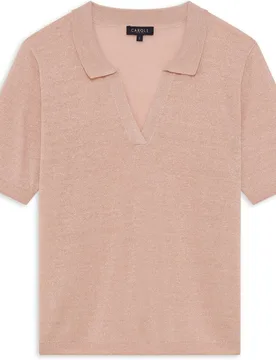 Jersey de mujer de manga corta y escote pico con lino - Caroll - FashionsVida
