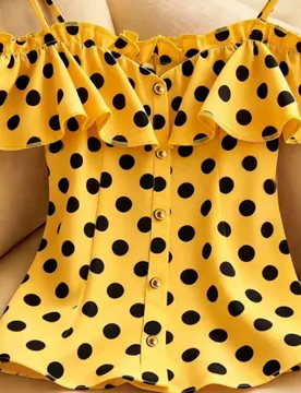 Blusa elegante de mujer con hombros descubiertos, volantes en el bajo y estampado floral de manga corta L - Shein - FashionsVida