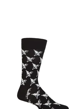 Music Collection 1 Pair Black Sabbath Cotton Socks Demon Pattern One Size - Black - Size: One Size - SockShop - FashionsVida