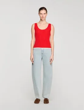 Camiseta de tirantes de punto de mujer con encaje - sandro - FashionsVida