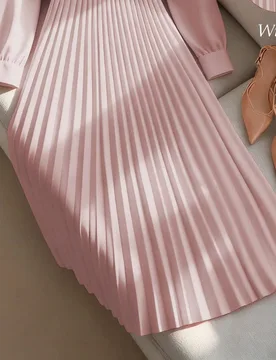 Rosa Polvoriento, Otoño, Elegante, Conjunto de 2 Piezas para Mujer de Oficina Camisa de Manga Larga Casual & Falda Maxi Plisada Línea A con Cinturó - Shein - FashionsVida