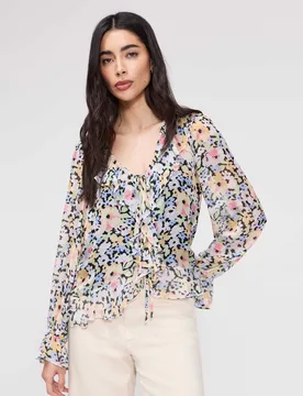 Floral V- Neck Ruffle Blouse Orange Mix female - Finery London - FashionsVida