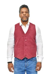 Mens Classic Goat Suede Waistcoat-Norwich - Burgundy - Size Large