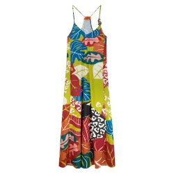 Vestido de playa de mujer de la colección pasarela de tirantes ajustables y estampado de inspiración africana contemporane