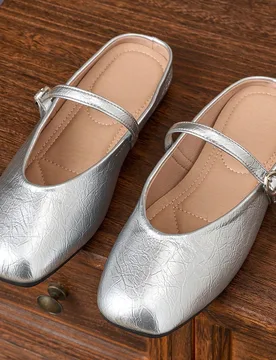 Zapatos de mujer de punta cuadrada plateados sin cordones, adecuados para la oficina, el Día de la Madre, el Día de San Valentín, el Día de la Muj - Shein - FashionsVida