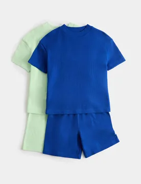Kids' 2 Pack Pure Cotton Pyjama Sets (1-16 Yrs) Grey Mix male - M&S - FashionsVida