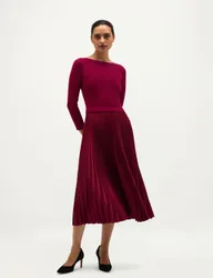 Slash Neck Knitted Midi Dress Pink female
