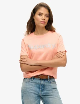 Superdry Damen Core Logo T-shirt in Metallic-optik Pink - Größe: 36 - 44.99 - FashionsVida