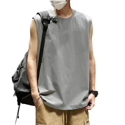 Men Running Tank Top Workout Muscle Sleeveless Mans T-Shirt Summer Gym Vest First-class Fabric Classic Solid Color Male Tops