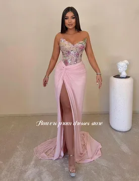 Flowers Pink Evening Dress with Embroidery Mermaid Prom Dress Floral Princess Dress for Women vestidos de fiesta Customized - Aliexpress - FashionsVida