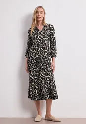 Midi-Kleid mit Split Neck im Ethno-Look female Schwarz