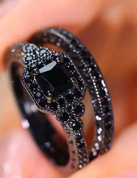 Set 1 de 2 de moda anillos con artificial zirconia cúbica embutido , único con personal negro tono boda , compromiso , con anillos de boda regalos p - Shein - FashionsVida