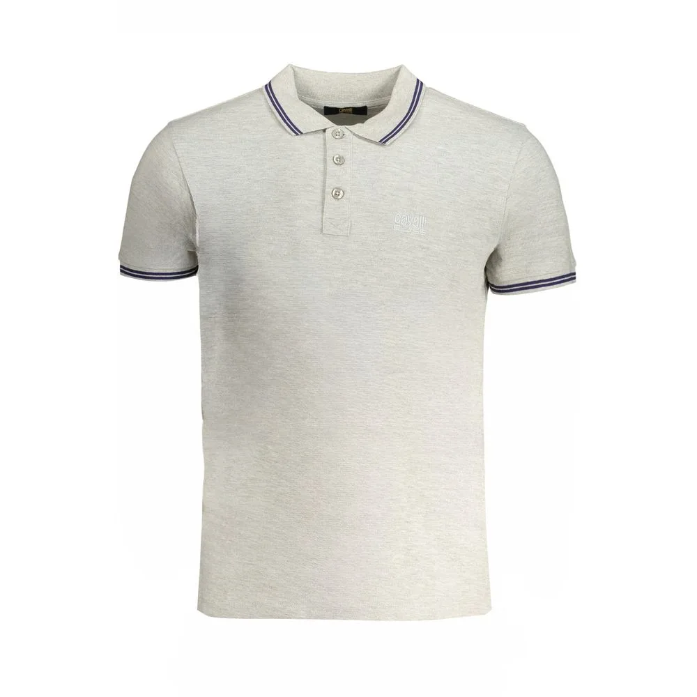 Mens Short Sleeve Polo Shirt - Light Grey Cotton - Size Medium - Cavalli Class - FashionsVida